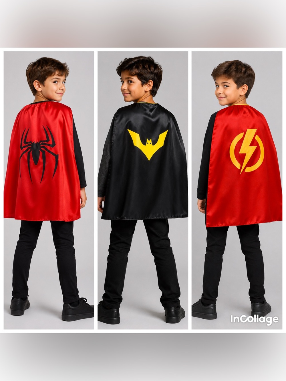 Set of 3 Reversible Kids Superhero Capes – Spider, Bat & Lightning (1431)